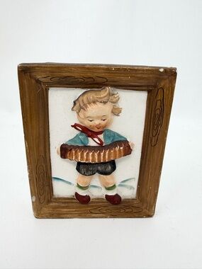 Lipper & Mann Boy with Accordian Wall Pocket Porcelain 4x5 Vintage Vase